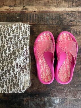 Dior Hot Pink Slide Sandals with Logo Accents